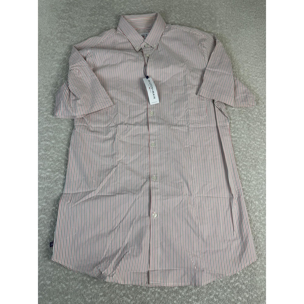 Mizzen+Main Pink & White Striped Short Sleeve Button-Down Shirt